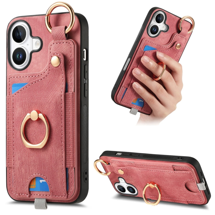 Retro Skin-feel Ring Card Bag Phone Case with Hang Loop, For iPhone 16 Pro Max, For iPhone 16 Pro, For iPhone 16 Plus, For iPhone 16, For iPhone 15 Pro Max