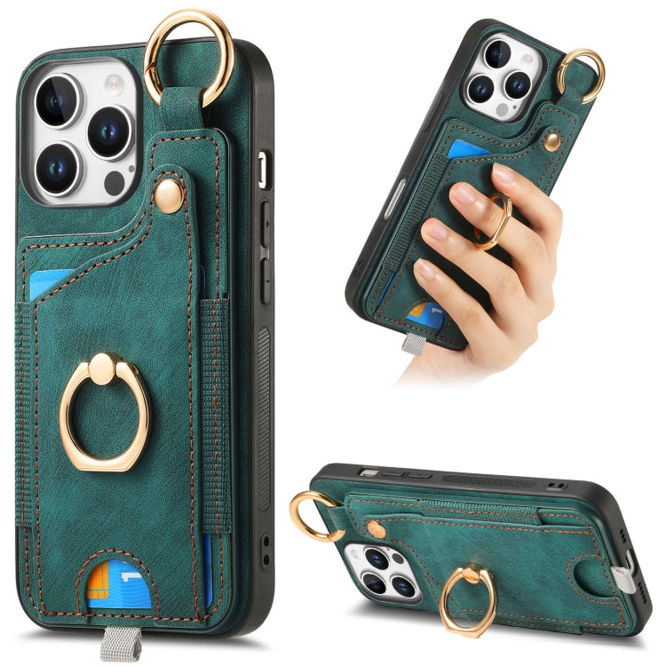 Retro Skin-feel Ring Card Bag Phone Case with Hang Loop, For iPhone 16 Pro Max, For iPhone 16 Pro, For iPhone 16 Plus, For iPhone 16, For iPhone 15 Pro Max