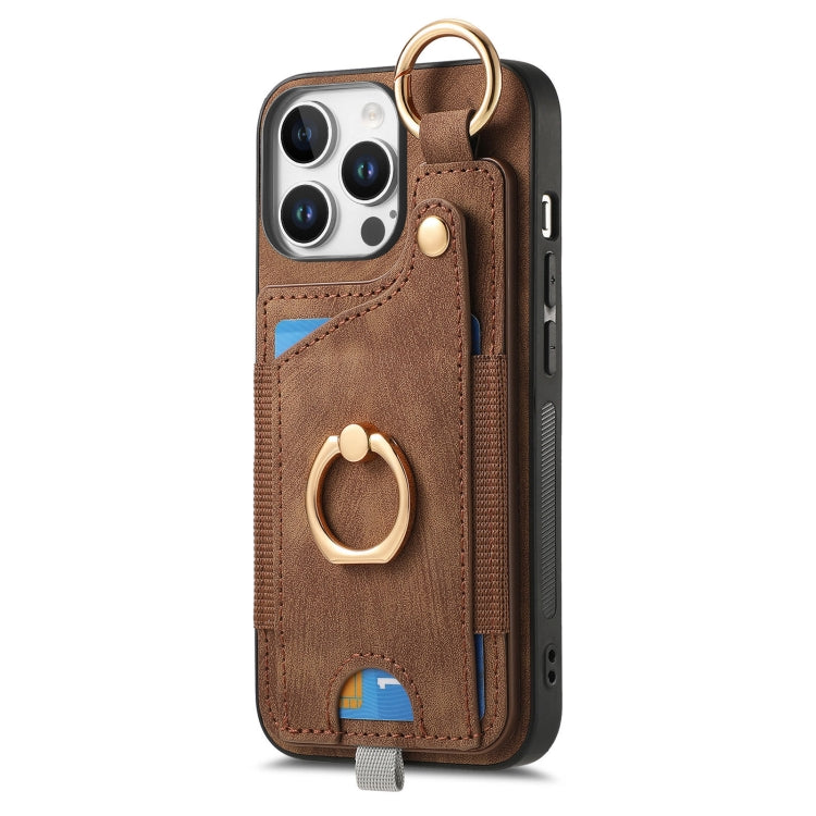 Retro Skin-feel Ring Card Bag Phone Case with Hang Loop, For iPhone 16 Pro Max, For iPhone 16 Pro, For iPhone 16 Plus, For iPhone 16, For iPhone 15 Pro Max