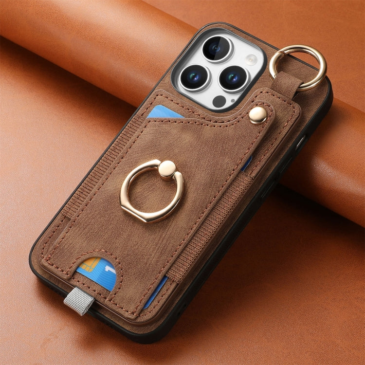 Retro Skin-feel Ring Card Bag Phone Case with Hang Loop, For iPhone 16 Pro Max, For iPhone 16 Pro, For iPhone 16 Plus, For iPhone 16, For iPhone 15 Pro Max