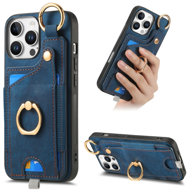 Retro Skin-feel Ring Card Bag Phone Case with Hang Loop, For iPhone 16 Pro Max, For iPhone 16 Pro, For iPhone 16 Plus, For iPhone 16, For iPhone 15 Pro Max