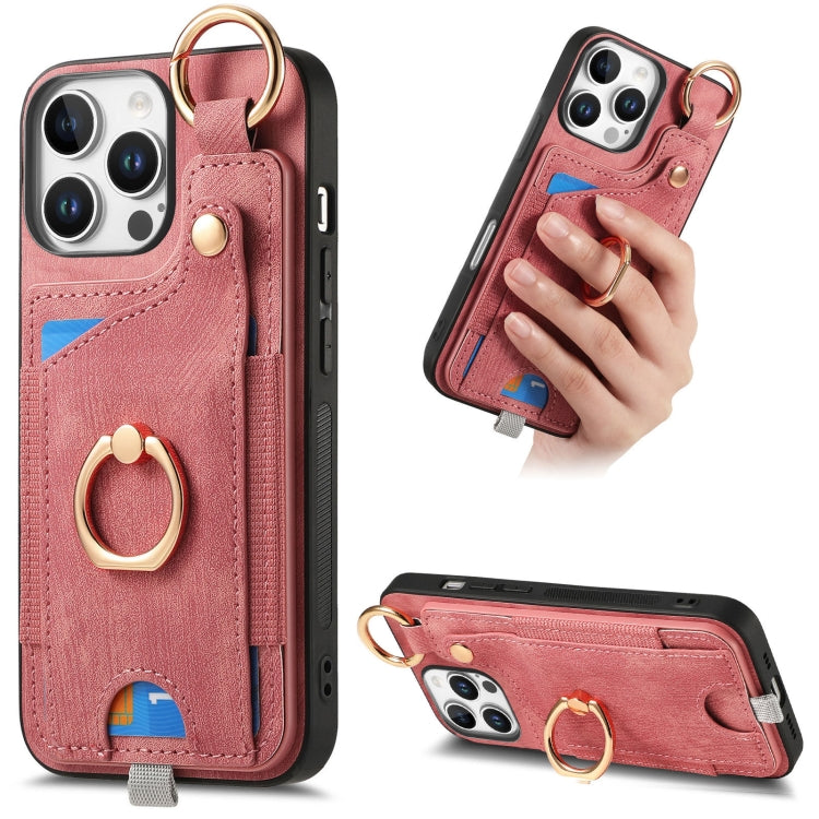 Retro Skin-feel Ring Card Bag Phone Case with Hang Loop, For iPhone 16 Pro Max, For iPhone 16 Pro, For iPhone 16 Plus, For iPhone 16, For iPhone 15 Pro Max