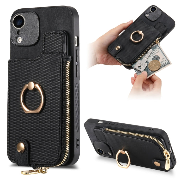 Cross Leather Ring Vertical Zipper Wallet Back Phone Case, For iPhone 11, For iPhone 11 Pro, For iPhone XR, For iPhone XS Max