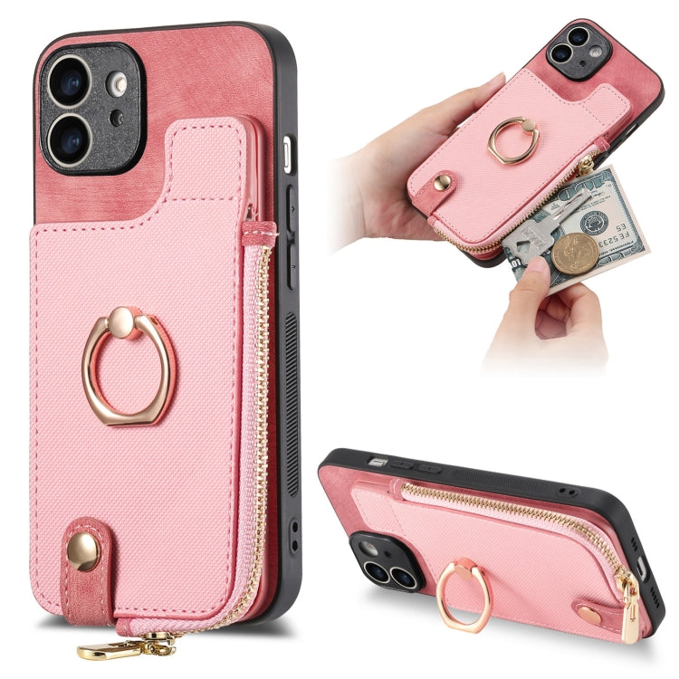 Cross Leather Ring Vertical Zipper Wallet Back Phone Case, For iPhone 13 Pro Max, For iPhone 13 Pro, For iPhone 13, For iPhone 12, For iPhone 12 Pro Max