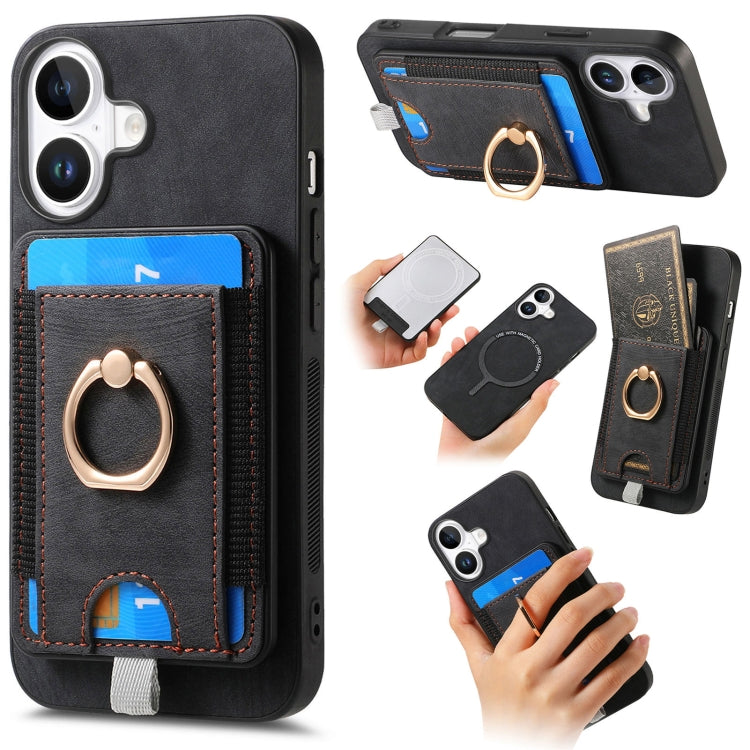 Retro Splitable Magnetic Card Bag Leather Phone Case, For iPhone 16 Pro Max, For iPhone 16 Pro, For iPhone 16 Plus, For  iPhone 16, For iPhone 15 Pro Max