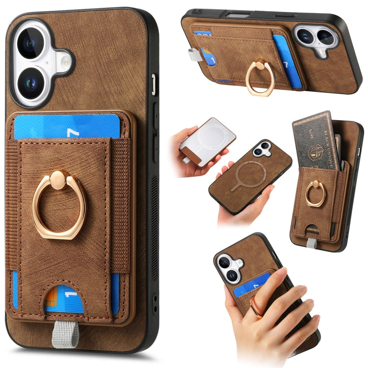 Retro Splitable Magnetic Card Bag Leather Phone Case, For iPhone 16 Pro Max, For iPhone 16 Pro, For iPhone 16 Plus, For  iPhone 16, For iPhone 15 Pro Max