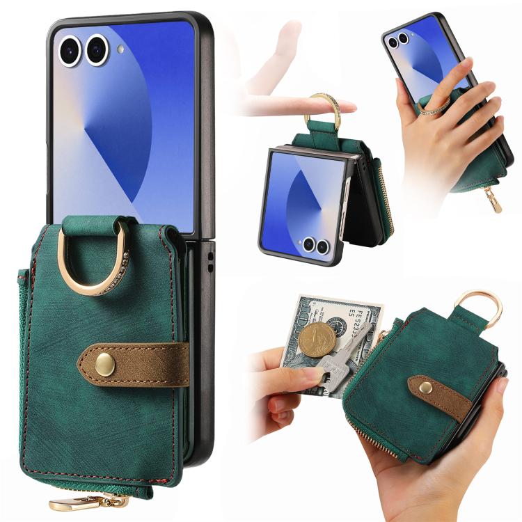 Retro Ring Vertical Zipper Wallet Phone Case