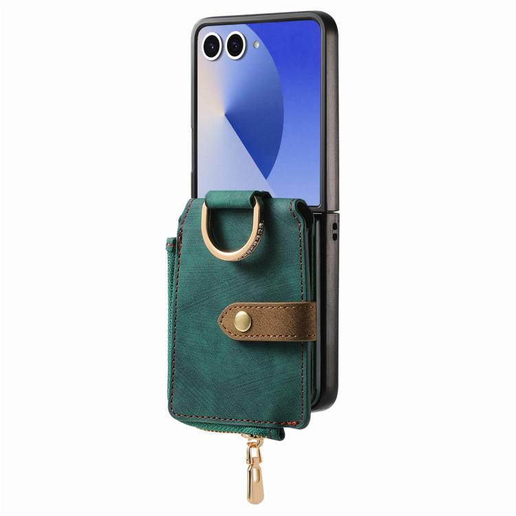 Retro Ring Vertical Zipper Wallet Phone Case