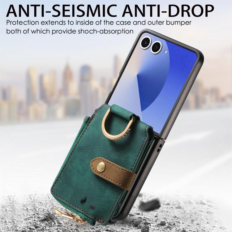 Retro Ring Vertical Zipper Wallet Phone Case