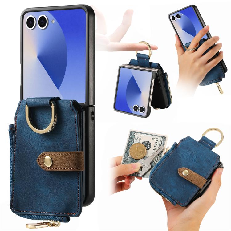 Retro Ring Vertical Zipper Wallet Phone Case