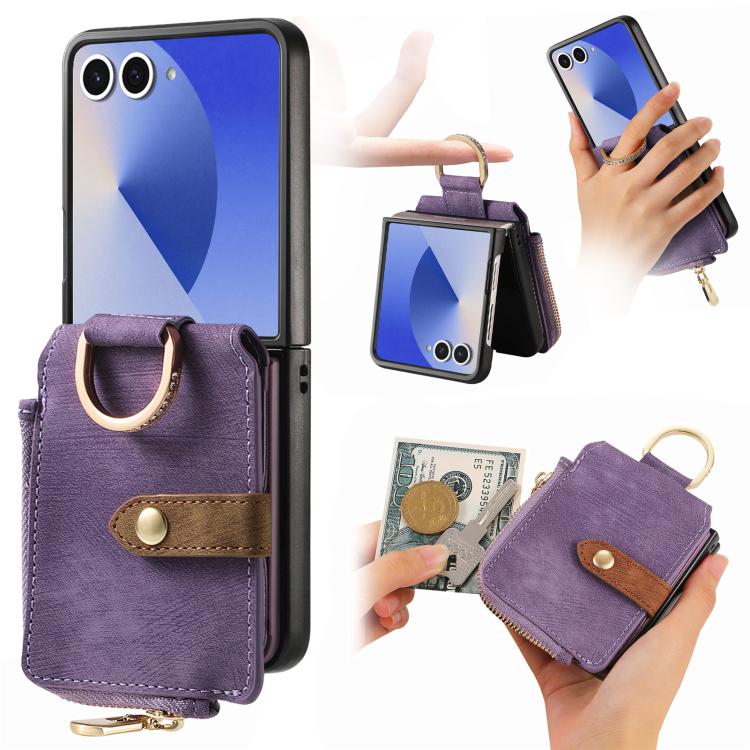 Retro Ring Vertical Zipper Wallet Phone Case