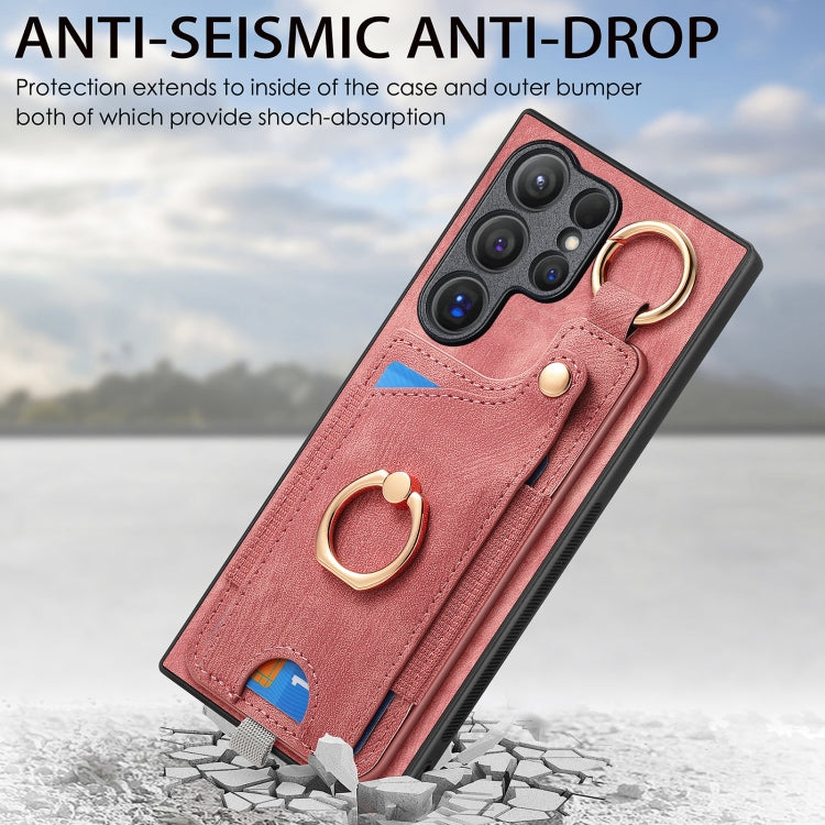 Retro Skin-feel Ring Card Bag Phone Case with Hang Loop