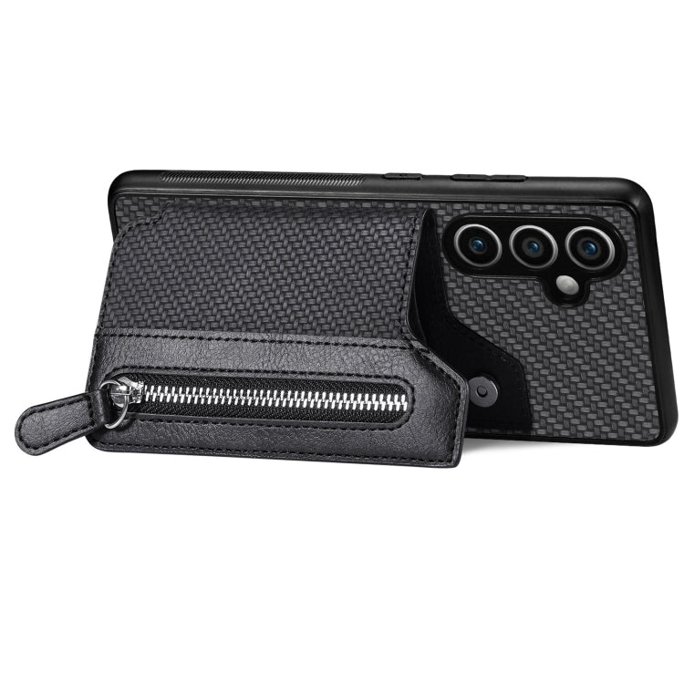Carbon Fiber Horizontal Flip Zipper Wallet Phone Case, For Samsung Galaxy S23 FE 5G