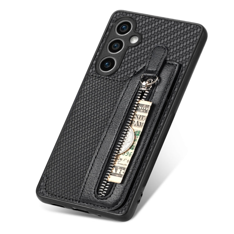 Carbon Fiber Horizontal Flip Zipper Wallet Phone Case, For Samsung Galaxy S23 FE 5G