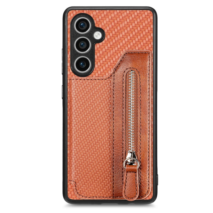Carbon Fiber Horizontal Flip Zipper Wallet Phone Case, For Samsung Galaxy S23 FE 5G