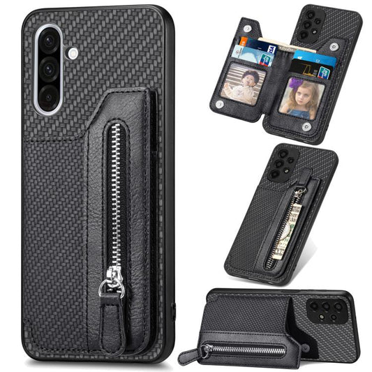 Carbon Fiber Horizontal Flip Zipper Wallet Phone Case, For Samsung Galaxy S25+ 5G, For Samsung Galaxy S25 Ultra 5G, For Samsung Galaxy S24 Ultra 5G, For Samsung Galaxy S24+ 5G