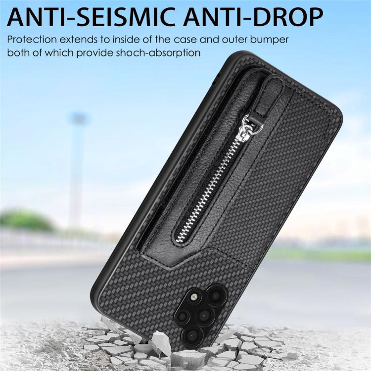 Carbon Fiber Horizontal Flip Zipper Wallet Phone Case, For Samsung Galaxy S23 FE 5G