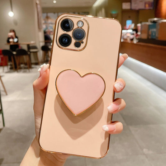 Electroplating Love Heart Holder TPU Phone Case, For iPhone 15 Pro Max, For iPhone 15 Pro, For iPhone 15 Plus, For iPhone 15