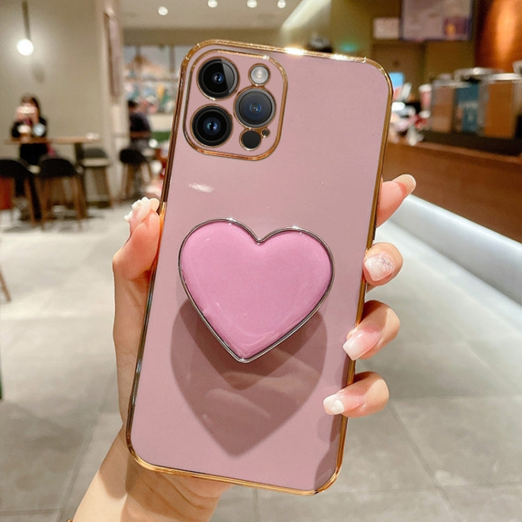 Electroplating Love Heart Holder TPU Phone Case, For iPhone 15 Pro Max, For iPhone 15 Pro, For iPhone 15 Plus, For iPhone 15