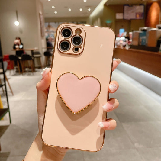 Electroplating Love Heart Holder TPU Phone Case, For iPhone 16 Pro Max, For iPhone 16 Pro, For iPhone 16 Plus, For iPhone 16