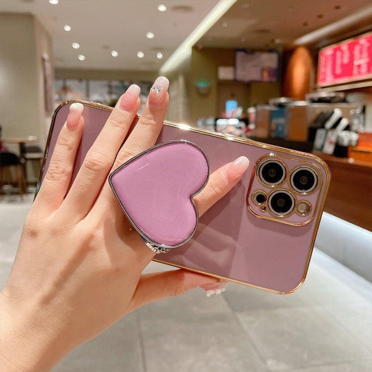 Electroplating Love Heart Holder TPU Phone Case, For iPhone 15 Pro Max, For iPhone 15 Pro, For iPhone 15 Plus, For iPhone 15