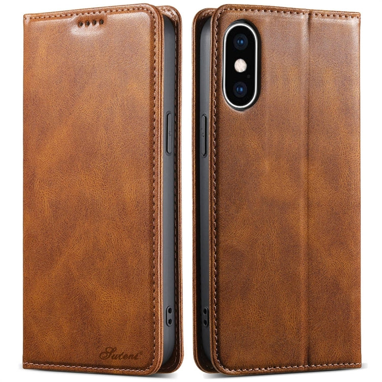 Suteni J02 Oil Wax Wallet Leather Phone Case, For iPhone 7 / 8 / SE 2022, For iPhone X / XS, For iPhone 7 Plus / 8 Plus