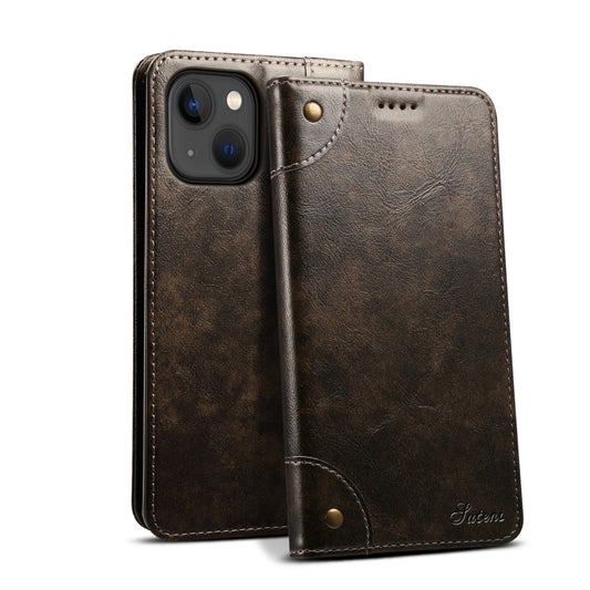 Suteni Baroque Calf Texture Buckle Wallet Leather Phone Case, For iPhone 15 Plus, For iPhone 15