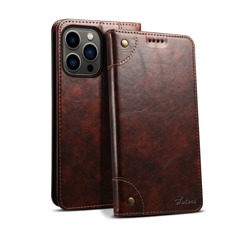 Suteni Baroque Calf Texture Buckle Wallet Leather Phone Case, For iPhone 16 Pro Max, For iPhone 16 Pro, For iPhone 16 Plus, For iPhone 16, For iPhone 15 Pro Max, For iPhone 15 Pro