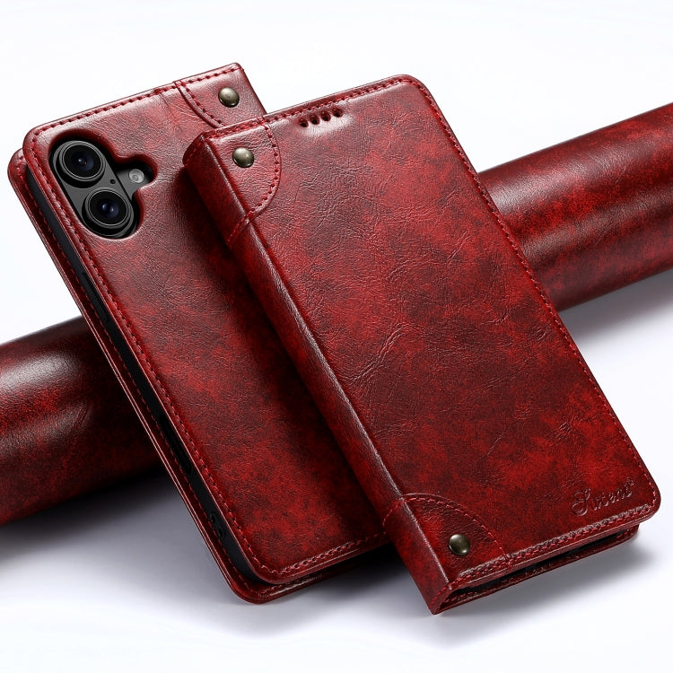 Suteni Baroque Calf Texture Buckle Wallet Leather Phone Case, For iPhone 16 Pro Max, For iPhone 16 Pro, For iPhone 16 Plus, For iPhone 16, For iPhone 15 Pro Max, For iPhone 15 Pro