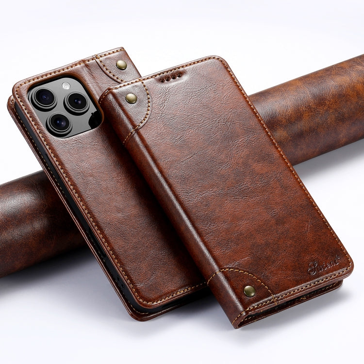 Suteni Baroque Calf Texture Buckle Wallet Leather Phone Case, For iPhone 16 Pro Max, For iPhone 16 Pro, For iPhone 16 Plus, For iPhone 16, For iPhone 15 Pro Max, For iPhone 15 Pro