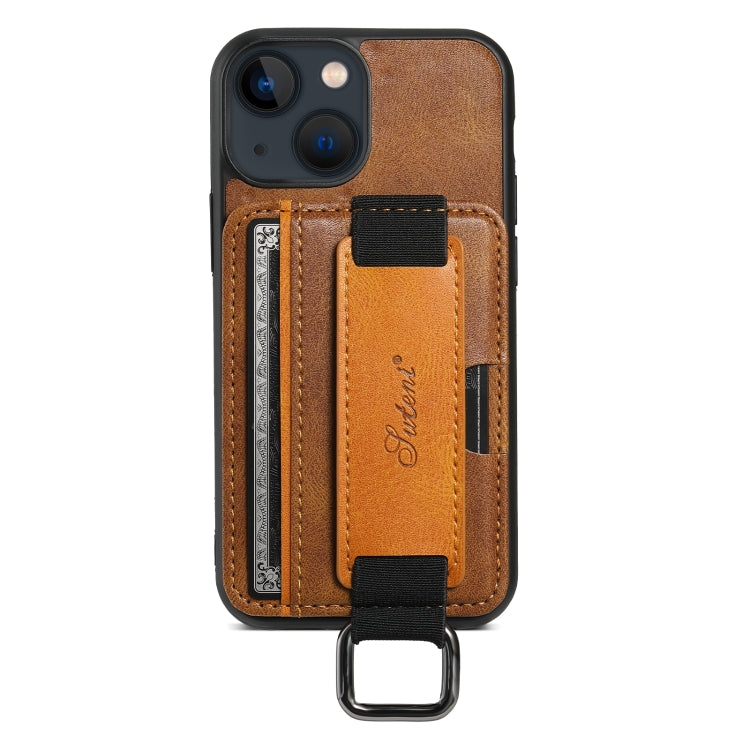 Suteni H13 Card Wallet Wrist Strap Holder PU Phone Case, For iPhone 16 Pro Max, For iPhone 16 Pro, For iPhone 16 Plus, For iPhone 16, For iPhone 15 Pro Max, For iPhone 15 Pro, For iPhone 15 Plus, For iPhone 15