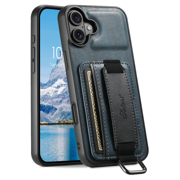 Suteni H13 Card Wallet Wrist Strap Holder PU Phone Case, For iPhone 16 Pro Max, For iPhone 16 Pro, For iPhone 16 Plus, For iPhone 16, For iPhone 15 Pro Max, For iPhone 15 Pro, For iPhone 15 Plus, For iPhone 15