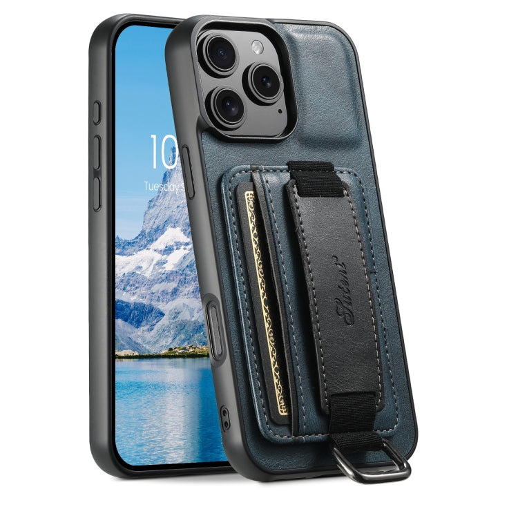 Suteni H13 Card Wallet Wrist Strap Holder PU Phone Case, For iPhone 16 Pro Max, For iPhone 16 Pro, For iPhone 16 Plus, For iPhone 16, For iPhone 15 Pro Max, For iPhone 15 Pro, For iPhone 15 Plus, For iPhone 15