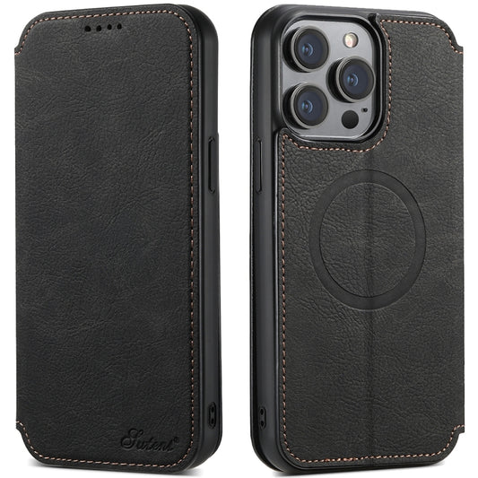 Suteni J06 Retro Matte Litchi Texture Leather MagSafe Phone Case, For iPhone 15 Pro Max, For iPhone 15 Pro, For iPhone 15 Plus, For iPhone 15