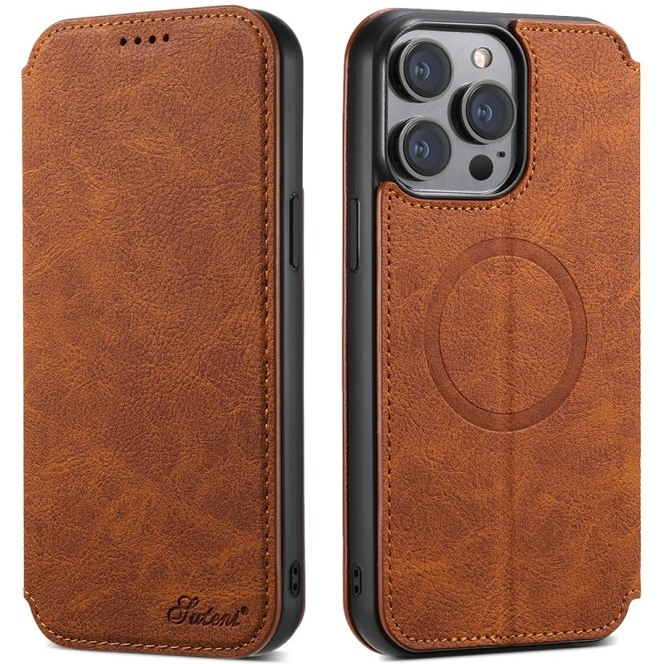 Suteni J06 Retro Matte Litchi Texture Leather MagSafe Phone Case, For iPhone 16 Pro Max, For iPhone 16 Pro, For iPhone 16 Plus, For iPhone 16, For iPhone 15 Pro Max, For iPhone 15 Pro, For iPhone 15 Plus, For iPhone 15