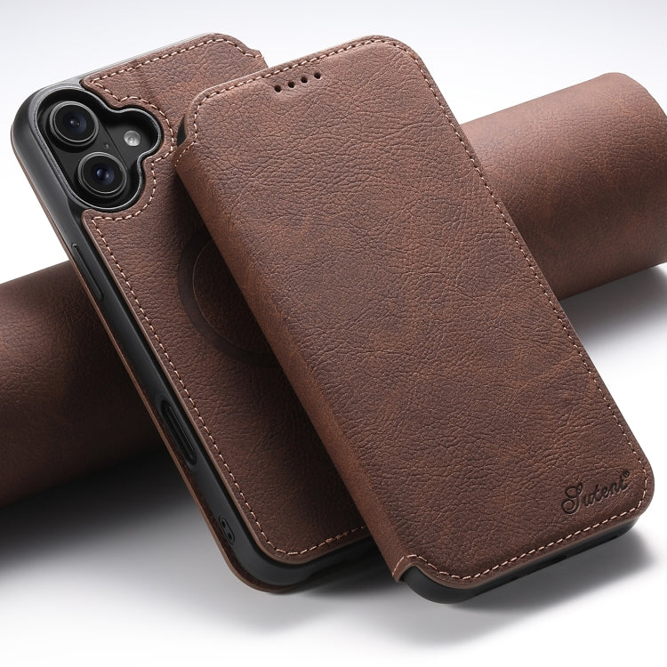 Suteni J06 Retro Matte Litchi Texture Leather MagSafe Phone Case, For iPhone 16 Pro Max, For iPhone 16 Pro, For iPhone 16 Plus, For iPhone 16, For iPhone 15 Pro Max, For iPhone 15 Pro, For iPhone 15 Plus, For iPhone 15