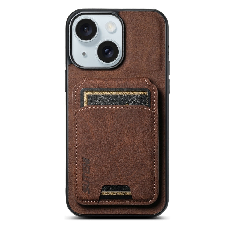 Suteni H02 Litchi Leather Card Wallet Stand Back Phone Case, For iPhone 15, For iPhone 14 Plus, For iPhone 14, For iPhone 14 Pro