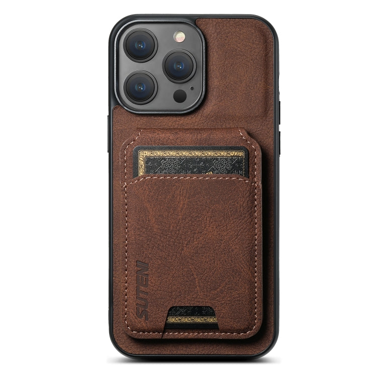 Suteni H02 Litchi Leather Card Wallet Stand Back Phone Case, For iPhone 15, For iPhone 14 Plus, For iPhone 14, For iPhone 14 Pro