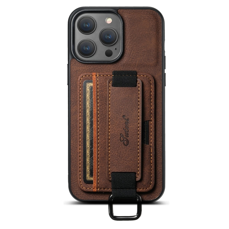 Suteni H13 Litchi Leather Wrist Strap Wallet Back Phone Case, For iPhone 16 Pro Max, For iPhone 16 Pro, For iPhone 16 Plus, For iPhone 16, For iPhone 15 Pro Max, For iPhone 15 Pro