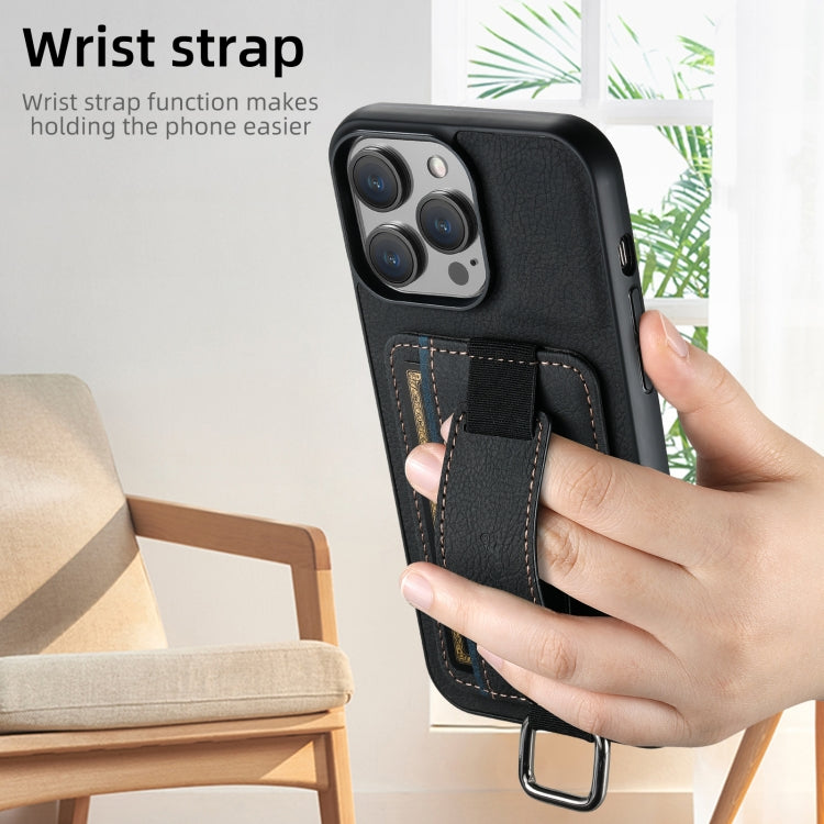 Suteni H13 Litchi Leather Wrist Strap Wallet Back Phone Case, For iPhone 16 Pro Max, For iPhone 16 Pro, For iPhone 16 Plus, For iPhone 16, For iPhone 15 Pro Max, For iPhone 15 Pro