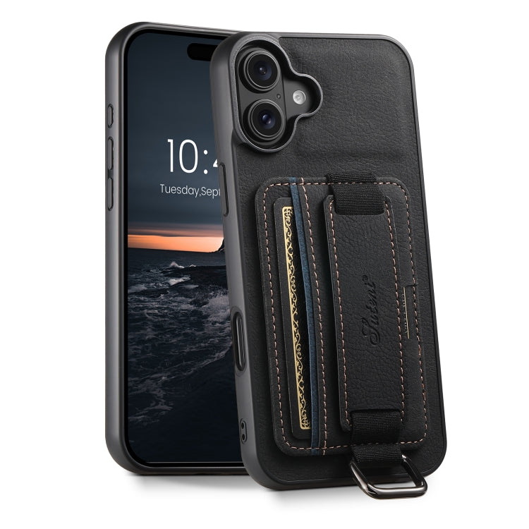 Suteni H13 Litchi Leather Wrist Strap Wallet Back Phone Case, For iPhone 16 Pro Max, For iPhone 16 Pro, For iPhone 16 Plus, For iPhone 16, For iPhone 15 Pro Max, For iPhone 15 Pro