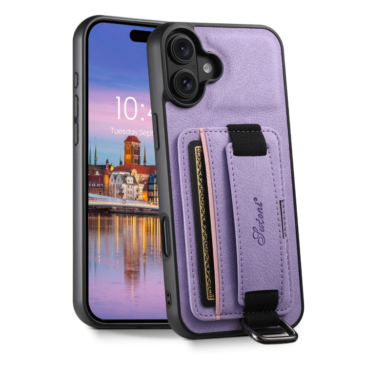 Suteni H13 Litchi Leather Wrist Strap Wallet Back Phone Case, For iPhone 16 Pro Max, For iPhone 16 Pro, For iPhone 16 Plus, For iPhone 16, For iPhone 15 Pro Max, For iPhone 15 Pro