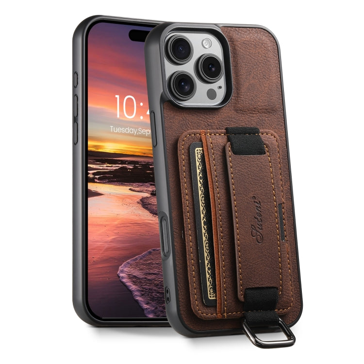 Suteni H13 Litchi Leather Wrist Strap Wallet Back Phone Case, For iPhone 16 Pro Max, For iPhone 16 Pro, For iPhone 16 Plus, For iPhone 16, For iPhone 15 Pro Max, For iPhone 15 Pro