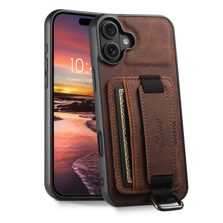 Suteni H13 Litchi Leather Wrist Strap Wallet Back Phone Case, For iPhone 16 Pro Max, For iPhone 16 Pro, For iPhone 16 Plus, For iPhone 16, For iPhone 15 Pro Max, For iPhone 15 Pro