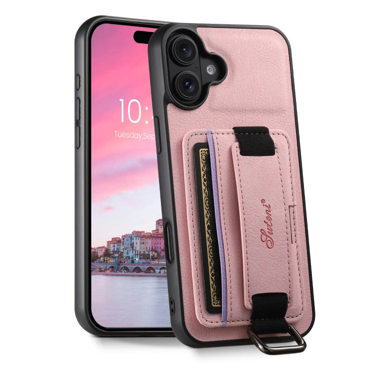 Suteni H13 Litchi Leather Wrist Strap Wallet Back Phone Case, For iPhone 16 Pro Max, For iPhone 16 Pro, For iPhone 16 Plus, For iPhone 16, For iPhone 15 Pro Max, For iPhone 15 Pro