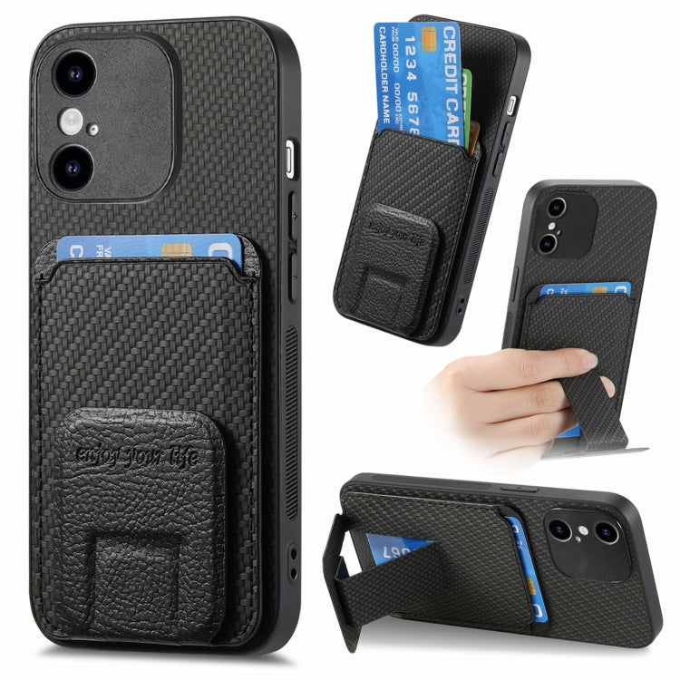 Carbon Fiber Card Bag Fold Stand Phone Case, For iPhone 11 Pro Max, For iPhone 11, For iPhone 11 Pro, For iPhone XR, For iPhone XS Max, For iPhone 7 / 8 / SE 2022