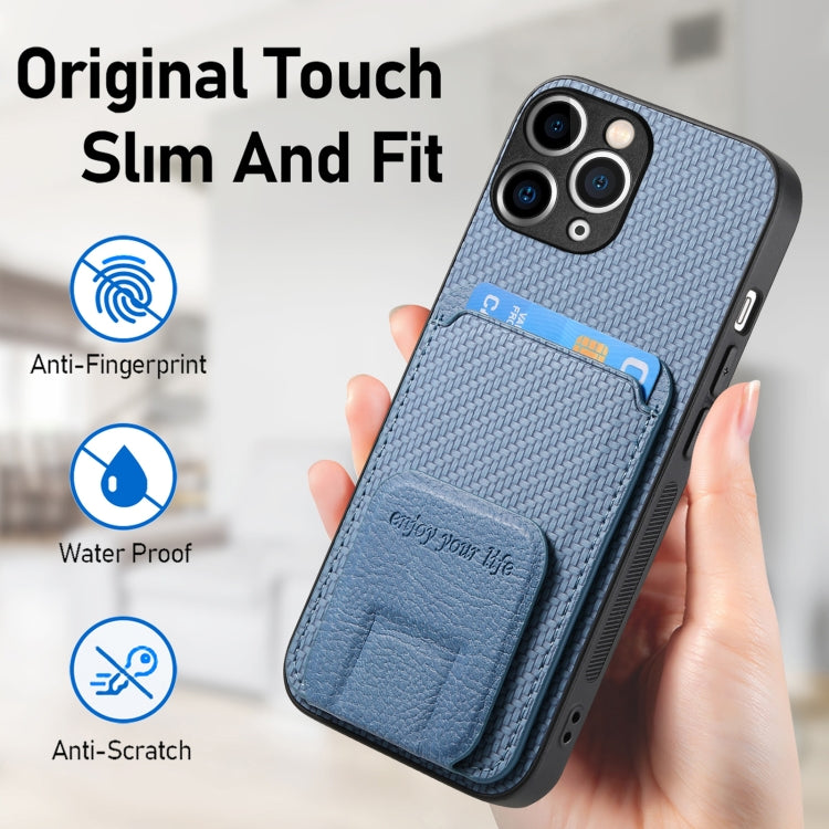 Carbon Fiber Card Bag Fold Stand Phone Case, For iPhone 11 Pro Max, For iPhone 11, For iPhone 11 Pro, For iPhone XR, For iPhone XS Max, For iPhone 7 / 8 / SE 2022