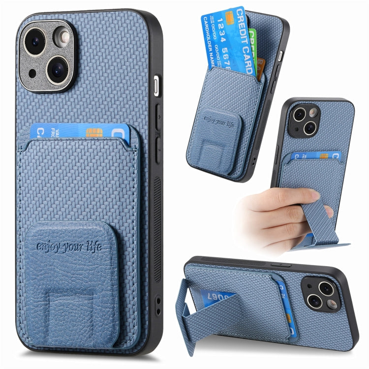 Carbon Fiber Card Bag Fold Stand Phone Case, For iPhone 15 Plus, For iPhone 15, For iPhone 14 Plus, For iPhone 14, For iPhone 14 Pro, For iPhone 14 Pro Max