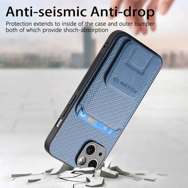 Carbon Fiber Card Bag Fold Stand Phone Case, For iPhone 15 Plus, For iPhone 15, For iPhone 14 Plus, For iPhone 14, For iPhone 14 Pro, For iPhone 14 Pro Max