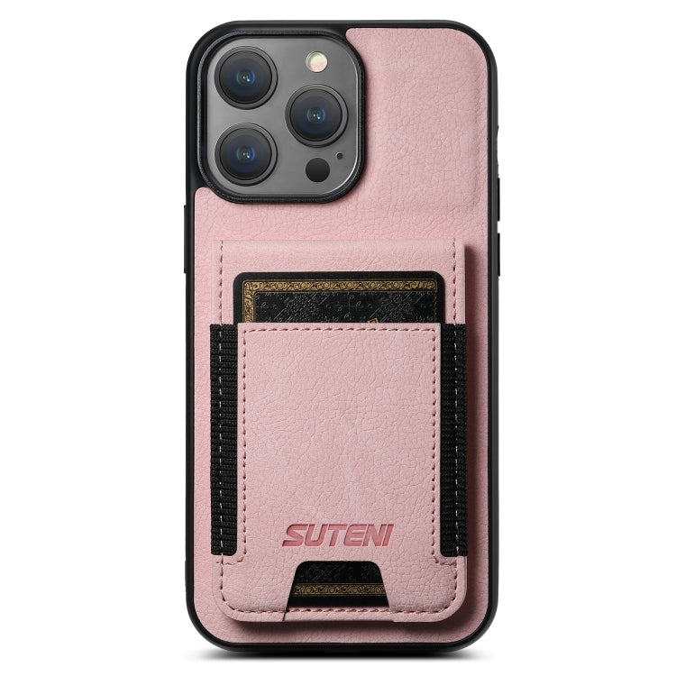 Suteni H03 Litchi Leather Card Bag Stand Back Phone Case, For iPhone 16 Pro Max, For iPhone 16 Pro, For iPhone 16 Plus, For iPhone 16, For iPhone 15 Pro Max, For iPhone 15 Pro